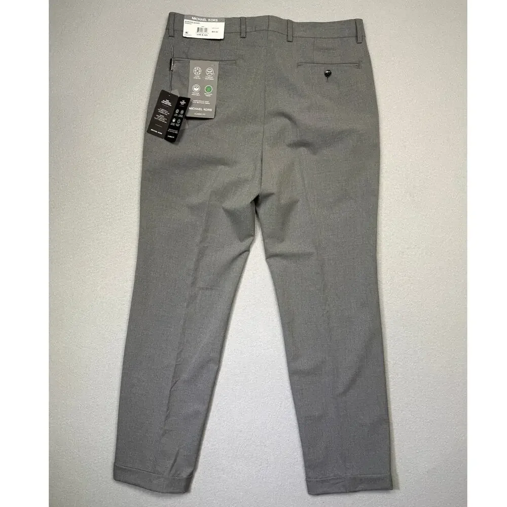 Michael Kors Men's Pleated Solid Classic Fit Pants Gray 33x32 $95